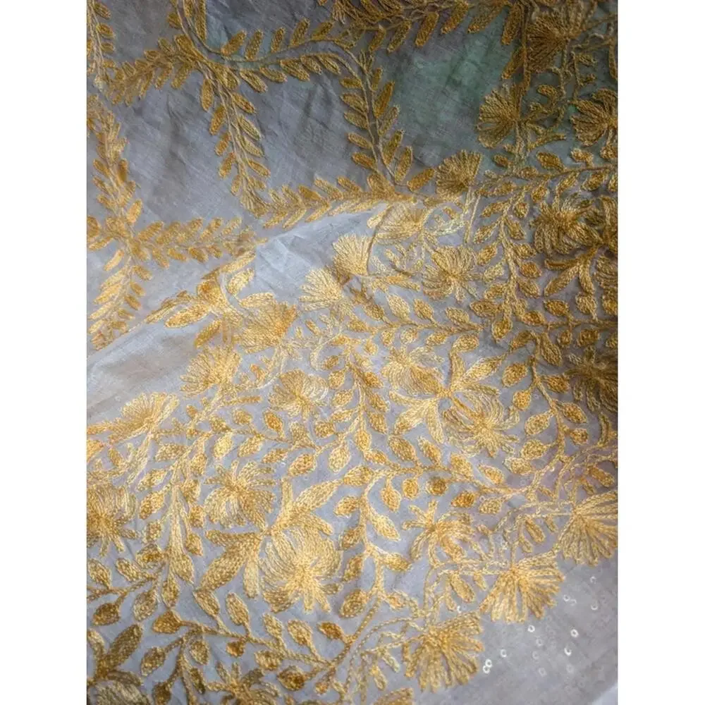 Large Yellow Embroidered Shawl Cloth from India